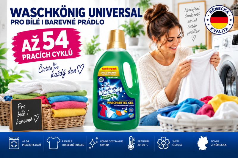 Waschkönig Universal – prací gel pro bílé i barevné prádlo až na 54 pracích cyklů